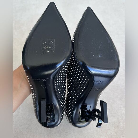 Saint Laurent Opyum 110 YSL Pumps Leather Studded Black High Heels EU 38 US 8 - Picture 7 of 11